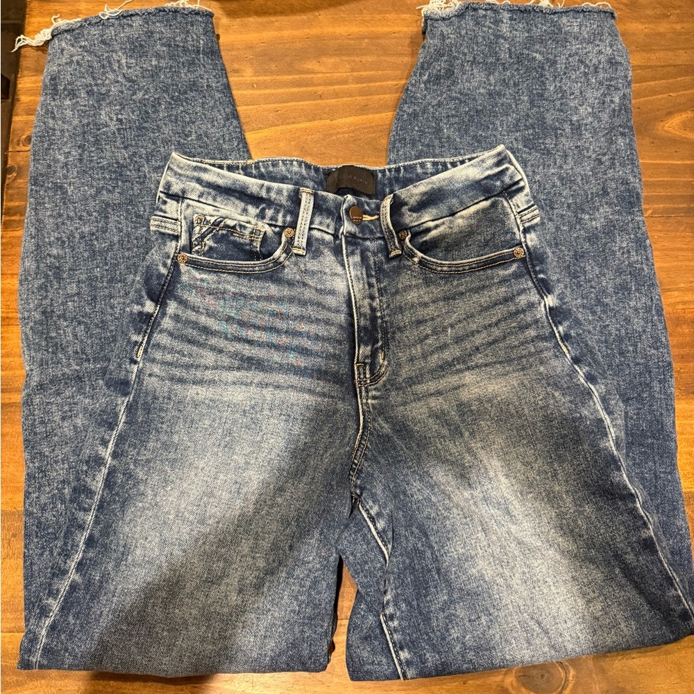 Women’s buckle black wide leg jeans